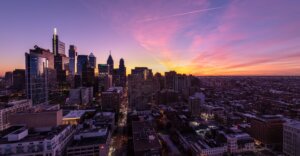 Photo of Philadelphia skyline at sunset